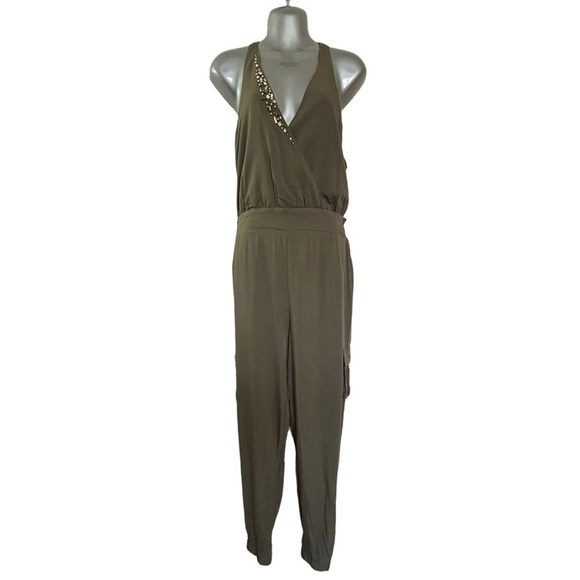 Venus Halter Jewel V-Neck Jumpsuit Pockets Tie Waist • NWOT • Size: XL - Picture 7 of 14
